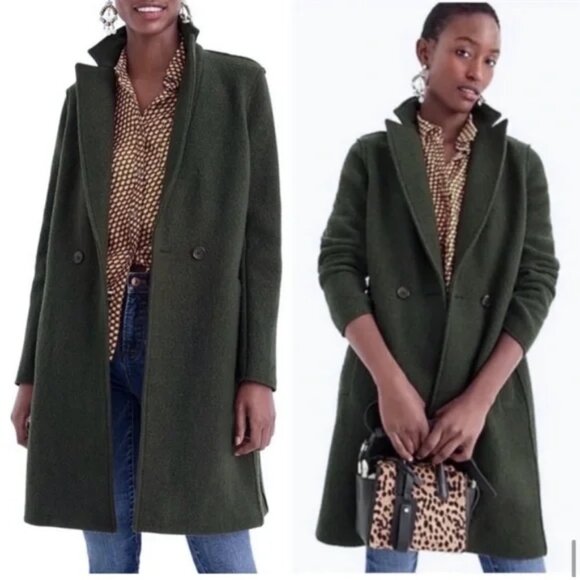 NWT J.Crew Daphne Topcoat in Green Italian Boiled Wool size 00 - Picture 1 of 12